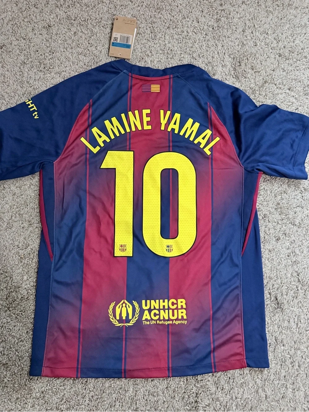 Nike FC Barcelona Lamine Yamal #10 Navy Blue and Red Jersey with Yellow Accents